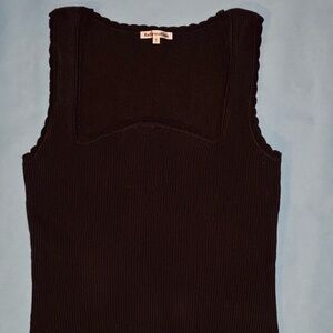 Reformation Black Ribbed Knit Tank Scalloped Edge Organic Cotton Size Small
